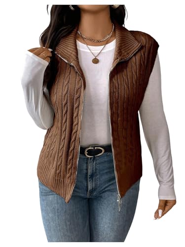 Image of Floerns Women's Plus Size Mock Neck Zip Up Sweater Vests Sleeveless Cable Knit Cardigans