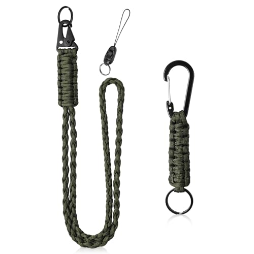 CENSIVI Portachiavi nero con moschettone – Portachiavi in paracord con moschettone, cordino intrecciato, chiusura rapida, portachiavi multifunzione, paracord per sopravvivenza, campeggio