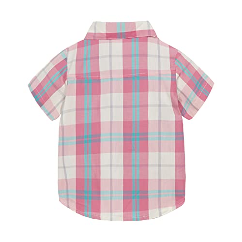 Mud Kingdom Toddler Boys Plaid Shirt Pink Button Down Short Sleeve Summer 4T #TOP2