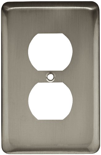 Stamped Steel Round Single Duplex Outlet Wall Plate / Switch Plate / Cover, Satin Nickel, Packaging may Vary