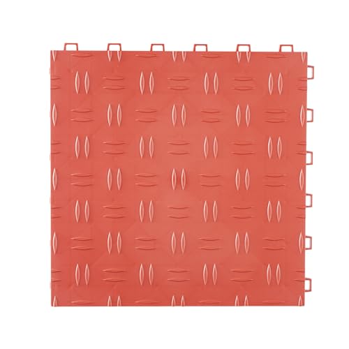 Image of VEVOR Garage Floor Tiles 12 x 12 x 0.53 inch, Interlocking Design Ease of Installation Double-Sided Texture Non-Slip Sturdiness, for Garages, Basements, Repair Shops, Red, 50 Pack | Easy Installation, Double-Sided Texture Non-Slip Sturdiness, Polypropylene for Garages, Basements, Repair Shops, Red, 50 Pack