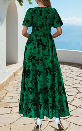 Image of PRETTYGARDEN Women's 2026 Summer Casual Flutter Short Sleeve Boho Floral Maxi Dress Crew Neck Smocked Tiered Long Dresses
