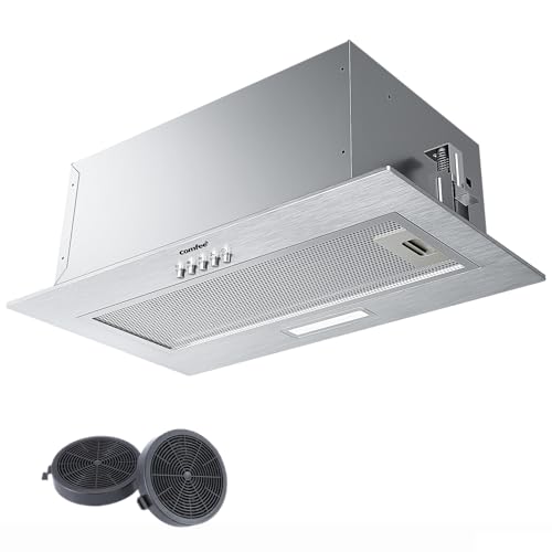 COMFEE' Integrated Cooker Hood CHL17EM21I, 52cm Stainless Steel Built-in Extractor Fan Kitchen, 400m³/h Powerful Extraction, 3 Speed Settings, LED Lighting, Easy Clean Filters