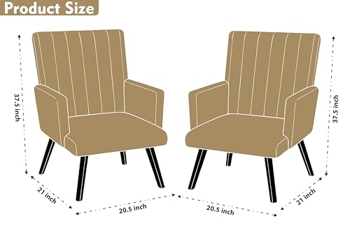 Image of Rosebell Modern Velvet Office Chairs Set of 2 with Armrests & Metal Legs | Upholstered High Back Leisure Chairs for Living Room, Bedroom, Office, Cafe & Dining Room | Golden