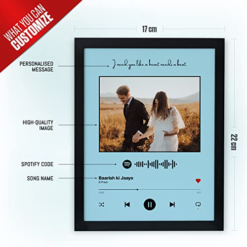 Image of Ritwika's Personalized Spotify Song Barcode With Photo & Message Digital Print Engineered Wooden Frame For Desk 17 X 22 Cm Blue Set Of 1, Rectangular, Tabletop