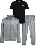 Reebok Boys Joggers Set - 3 Piece Boys Tracksuit Set with Tricot Zip Up Jacket Athletic Cotton T-Shirt and...