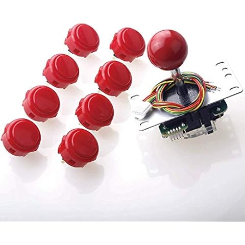 Sanwa JLF-TP-8YT Joystick + Sanwa 8 Stück OBSF-30 Druckknopf-Bündel-Set, Farbe: Rot - für Arcade-Spiele 4 & 8-fach verstellbar, kompatibel mit Catz Mad SF4 Turnier Joystick S@NWA Cover