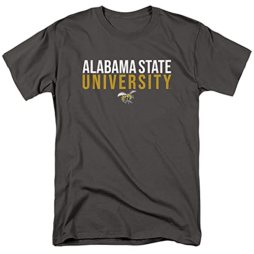 Alabama State University Official Stacked Short Sleeve Mens Cotton T-Shirt,Black, Small