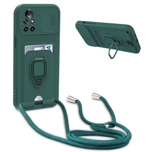 Beajew Funda para Huawei Nova Y60, Cubierta de Cámara Deslizante Proteger, Anillo Soporte magnético de Hierro+Ranura para Tarjeta, Ajustable Collar Carcasa de Silicona - Verde