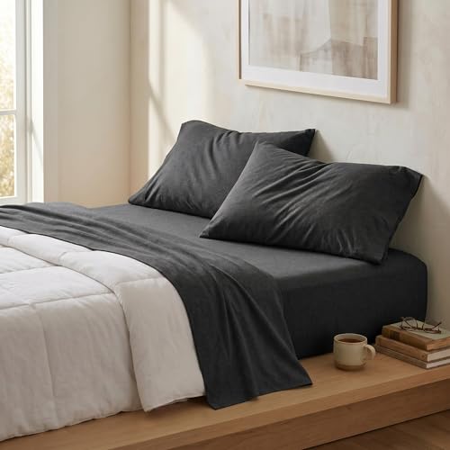 Drap housse jersey de coton extensible sans repassage pour lit double anti-plis 4 pièces - 6