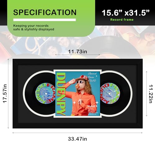 Image of DUENPY 15.6x31.5 Vinyl Frame For 12.5x12.5 Cover Black White Mat | Displays 12.5x12.5 Album Cover Art, Supports Wall Mounting For Home Music-Themed Wall Decor.