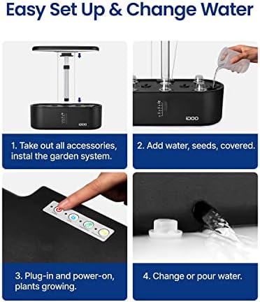 iDOO Hydroponics Growing System, 10 pods Smart Garden with LED Grow Light, Auto Timer, Indoor Herb Garden Germination Kit, 15 inches Height Adjustable, Water Shortage Alarm for Home Kitchen, Black