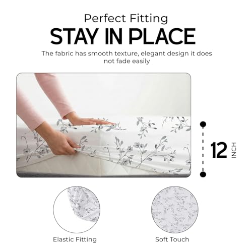 Image of LINENWALAS 100% Cotton Elastic Fitted Bed Sheet for Double Size Bed | Fits 6-12 Inch Mattress | Soft Breathable, OEKO-TEX Certified Premium Bedsheet with 2 Pillow Cover (72x72 Inches, Grey Monochrome)