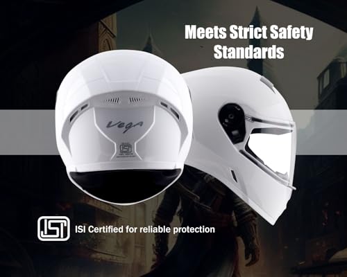 Image of Vega Ranger Full Face Motorcycle Helmet with Lightweight Shell, Comfortable Liner, Shock-Absorbing Interior, Ventilated Fit, Aerodynamic Build, and Trendy White Finish White L