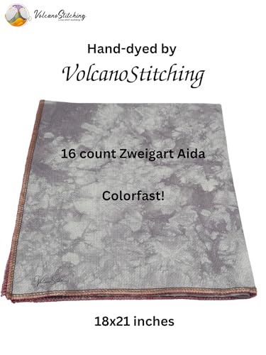 Image of Embroidery Hoop Stand Cross Stitch Bundle - Lowery Lilly White Cross Stitch Floor Hands Free Workstand with Unique Hand Dyed Aida 16 Count Cross Stitch Fabric by VolcanoStitching
