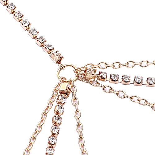Rhinestone Body Chains Jewelry For Women And Girls Sexy Belly Waist Chain Bikini Beach Accessories (Gold Color) #TOP6