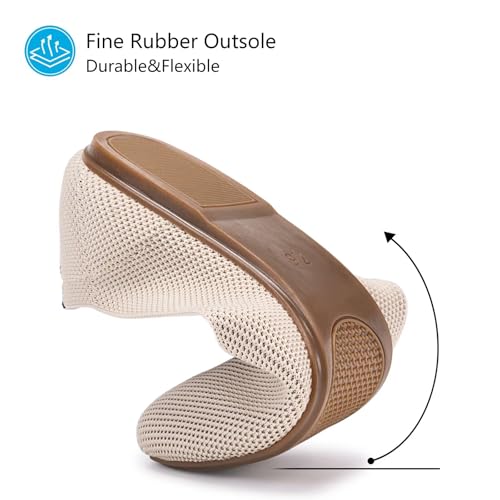 Image of Frank Mully Women's Ballet Flat Shoes Knit Dress Shoes Round Toe Slip On Ballerina Flats for Woman Low Wedge Comfort Soft