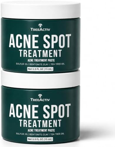 TreeActiv Cystic Acne Spot Treatment, Hormonal & Overnight Sulfur Cystic Treatment For Face, Men, and Women 2-Pack, 240+ Uses