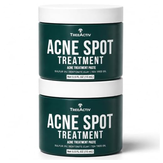 Cystic Acne Spot Treatment, 2 pack, 240+ Uses, Overnight Results Cystic Acne Treatment Unique Formula with Sulfur, Bentonite, & Tea Tree Oil, Works on Hormonal & Stubborn Acne, Cystic Acne, & Blackheads, by TreeActiv