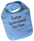 Funny Girl Designs Personalized Baby Bib EMBROIDERED with Your Custom Text and Color 100% Cotton Unisex (BLUE BIB)
