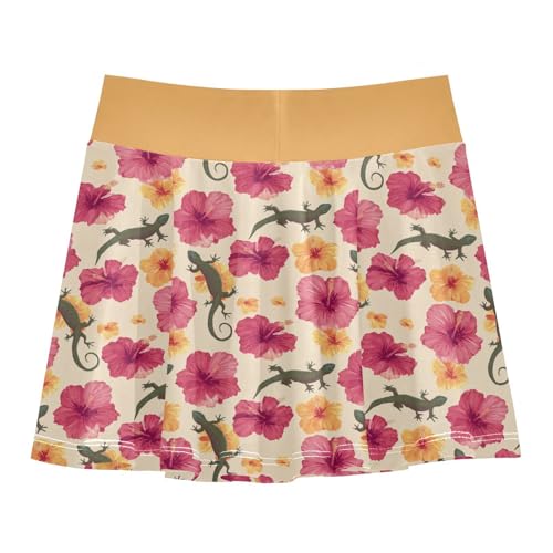 Girls Skorts High Waist Athletic Skirts with Shorts Hibiscus Lizard Stretchy Teens Performance Tennis3