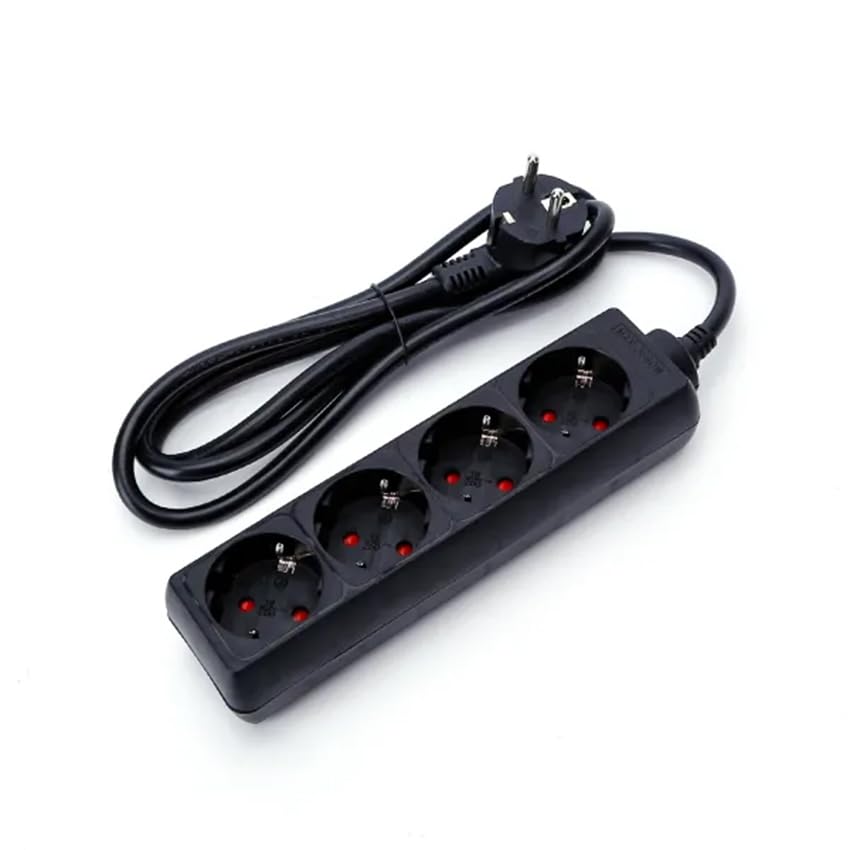 Regleta de 4 vías Negra 1,5 m, 3G, 1,5 mm², sin Interruptor; Ideal para múltiples Conexiones eléctricas en hogar y Oficina.