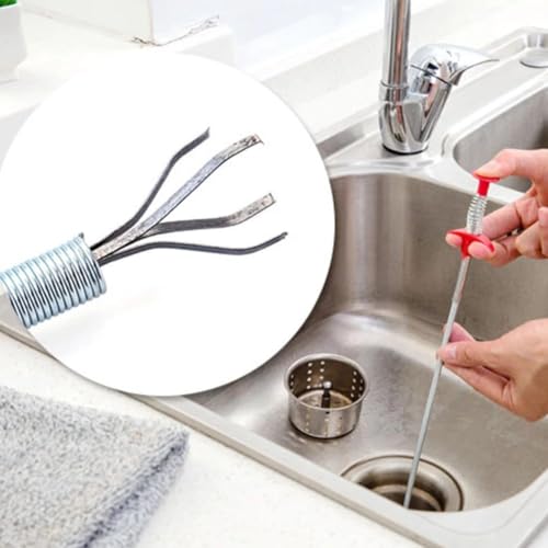 Image of Drain Cleaner Stainless Steel Wire for Kitchen Sink, Bathroom & Floor Drains | Unblocked Kitchen Bath Basin Hairs Remover | Flexible Stainless Steel Pipe Cleaning Tool | (160 Cm)