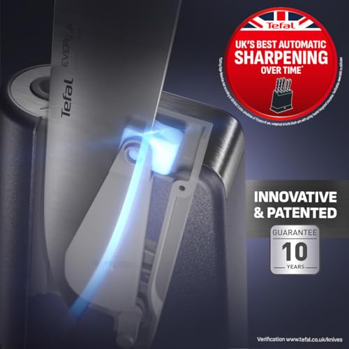 Tefal EverSharp Pro K2976S04 - Set di 5 coltelli con blocco portacoltelli autoaffilante, tecnologia di affilatura brevettata, acciaio inossidabile tedesco, nero, K2976S04 - 7