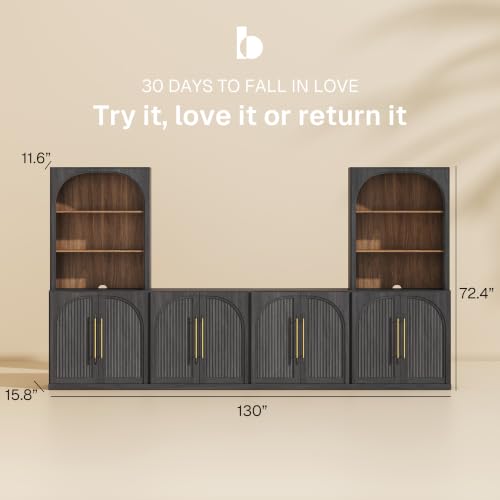 Image of BELLEZE Jagger 130 inch Wall Unit 5-Piece Modular TV Stand - Ebony