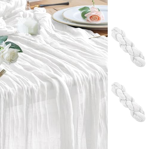 Wokceer Cheesecloth Table Runner Ivory 10FT Boho Gauze Runner, 2 Pack