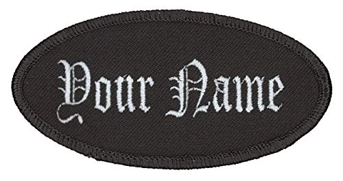 Oval Name Patch Uniform Work Shirt Custom Embroidery, Charcoal/Charcoal Border Old English, Iron On