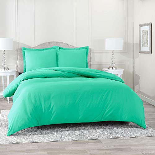 Nestl Bedding 7-Piece Queen Duvet Cover and Bed Sheet Set - Includes Duvet Cover, Flat Sheet, Fitted Sheets, 2 Pillowcases and 2 Pillow Shams - Complete Luxury Soft Microfiber Bedding Set, Mint