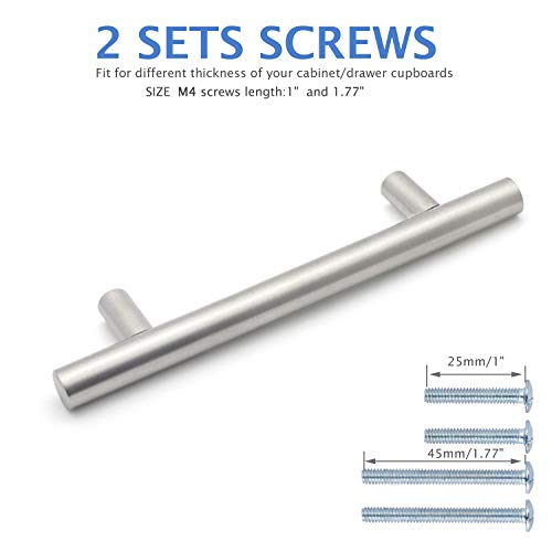 30 Pack 3 3/4 inch Hole to Hole T Bar Modern Cabinet Pulls Kitchen Cupboard Drawer Handles&Knobs Stainless Steel, Satin Nickel Finish, 1.5\"&1\" Mounting Screws Included - Thumbnail 5
