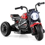 Costzon Toddler Motorcycle, 6V Chopper Kids Motorcycle Ride On Toy with LED Headlight, Music, Story, 3-Wheel Stable Electric Motorbike for Toddlers Boys Girls (Red, 31' x 18.5' x 19.5'(L x W x H))