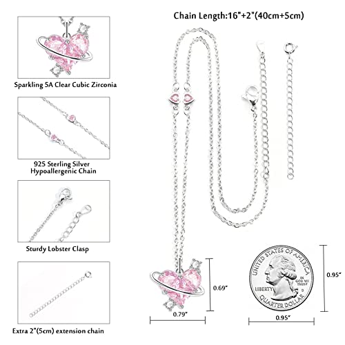 Tengtengfit S925 Sterling Silver Necklace For Women Created Pink And White Heart Pendant Necklace For Girlfriend On Christmas, Valentine's/Mother's Day, Anniversary, Birthday #TOP4