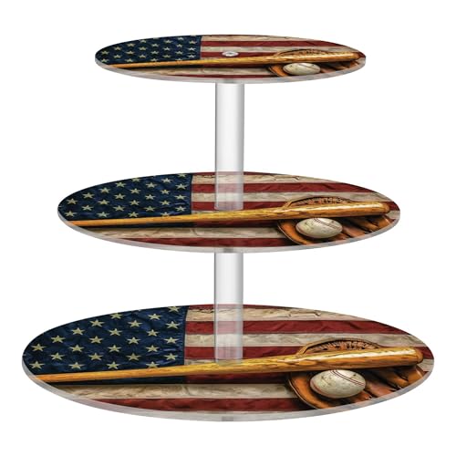 PYBUG Baseball 3 Tier Acrylic Cupcake Stands Tower,Dessert Table Display Set for Tea Party,Wedding,Birthday, Baby Shower