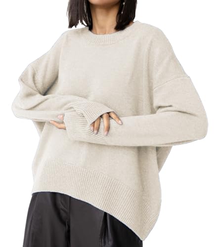 Image of Ckikiou Oversized Crewneck Cute Slouchy High Low Sweater for Women Fall Winter Casual Long Sleeve Soft Knitted Pullover Top