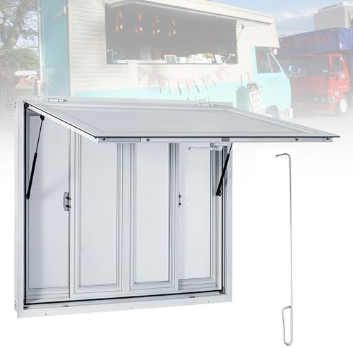 Rectangular Aluminum Alloy Sliding Window for Concession Trailers - Multifunctional 36x36in Service Window with Canopy & Screen for Outdoor Use