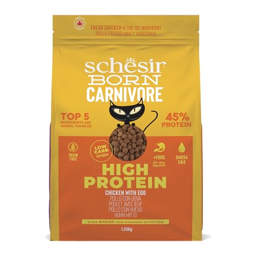 Schesir Born Carnivore,Croquetas de Pollo y Huevo al Horno para Gatos Adultos (Bolsa de 1,25 kg)