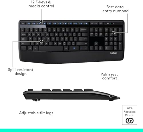 Logitech MK345 Wireless Combo Full-Sized Keyboard with Palm Rest and Comfortable Right-Handed Mouse, 2.4 GHz Wireless USB Receiver, Compatible with PC, Laptop,Black — view 6