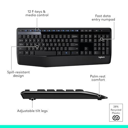 Logitech MK345 Wireless Combo Full-Sized Keyboard with Palm Rest and Comfortable Right-Handed Mouse, 2.4 GHz Wireless USB Receiver, Compatible with PC, Laptop,Black by Logitech - Image 7