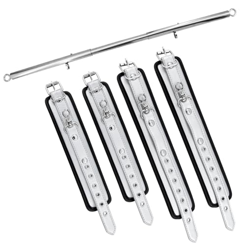 Spreader Bar Heavy Duty Stainless Steel Swiveling Bar with 4 pcs PU Cushioned Home Gym Equipment Straps for Yoga, Pilates, Fitness Training and more.(Silver)