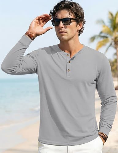Image of MAGNIVIT Men's Long Sleeve Henley Shirts Cotton 3-Button Spring Casual T-Shirts Solid Color Soft Basic Tops 2026