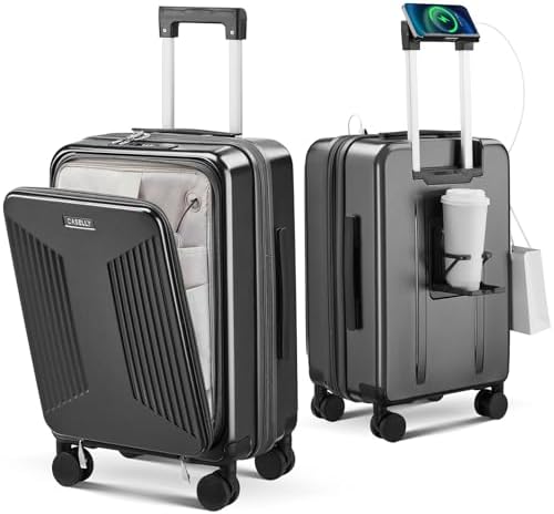 Carry on Luggage Top opening Suitcases, Expandable with Cup Holde...