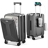 CASELLY Carry on Luggage Top opening Suitcases, Expandable with Cup Holder and USB Charging Port,Lightweight with Front Pocket Rolling Suitcases with Spinner Wheels