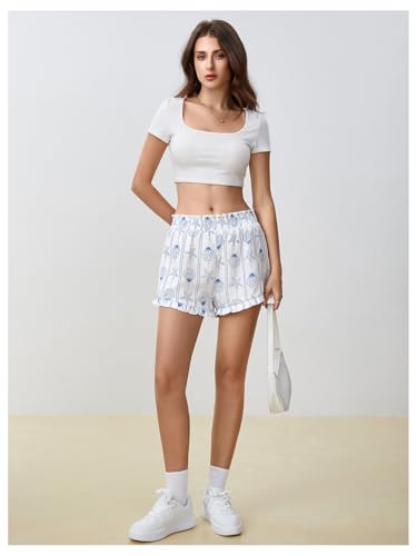 Image of MakeMeChic Women's Gingham Ruffle Lounge Shorts Elastic High Waist Pajamas Boxer Shorts