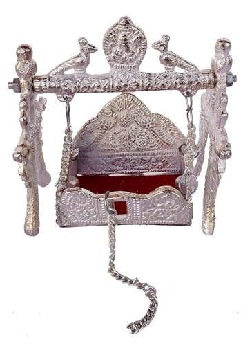 Jhula Krishna en métal argenté carrousel oscillant de taille 0.1 pour pooja - 4