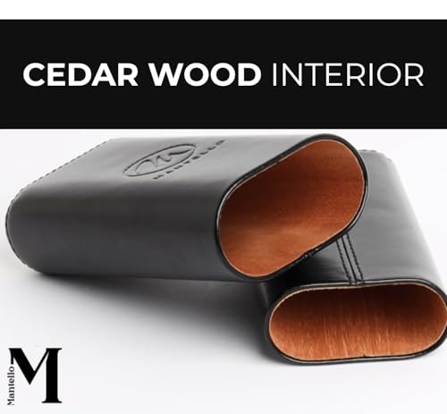 Mantello Black Leather Cigar Case with Interior Cedar Lining