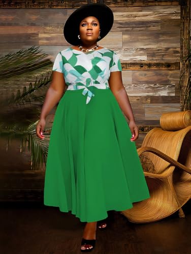 Image of BFFBABY Plus Size Dress A Line Dresses for Women Summer Long Dresses with Sleeve Casual Belted