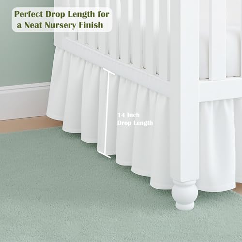 Image of Luxury Crib Bed Skirt 28 inch x 52 inch with 14 Inch Drop Soft & Breathable Dust Ruffle Fits Standard Crib and Toddler Bed Nursery Microfiber Fabric Ruffle Bed Skirt for Baby Boys or Girls White Solid